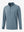 Front 3D image of quarter zip melange pullover in saxony blue melange, showing texture and details.