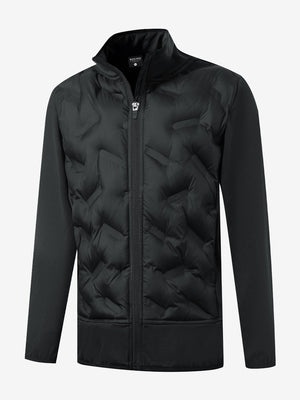 Clean 3D front view of boys windproof puffer jacket with pockets, showcasing shape in black.