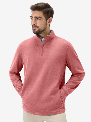 Heather Brushed Rib Knit Quarter Zip with 2 Pockets