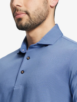 BLUE DENIM STRIPE Pinstripe Jersey Performance Polo front view from nose to chest								
