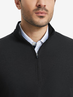 Upper section detail of Premium jacquard quarter zip pullover highlighting black pattern