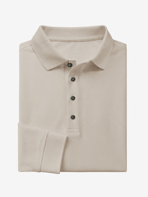 Solid Cotton Blend Collared Long Sleeve Polo