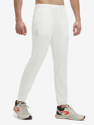 Front view of superion softness mesh joggers with zipper pockets  in white