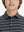 Front upper collar view of kids stylish stripe polo shirts, neat placket in dark grey stripe tone
