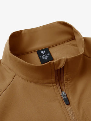 Collar detail of windproof golf vests with zip pockets, neat stitching with subtle brown accent