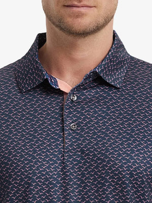 MAELREG Men's Performance Jersey Print Polo – Front chest view in Navy Pink Seagull