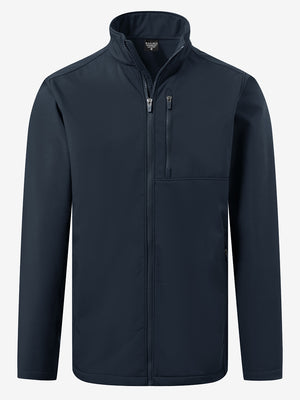Winter thermal outdoor water resistant fleece jacket in navy, front 3D view highlighting clean structure and fabric