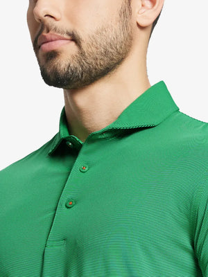 GREEN STRIPE Pinstripe Jersey Performance Polo front view from nose to chest								
