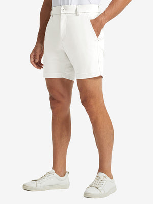 Front lower body view of Quick Dry Casual Shorts with 4 Pockets in White, neat athletic cut.
