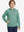 Model front upper body with one hand in pocket, stylish youth full print hoodies pullover in green rugby.