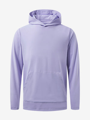 3D front view of the dry fit stretchy sweatshirts hoodie in lavender, sleek and flexible design.