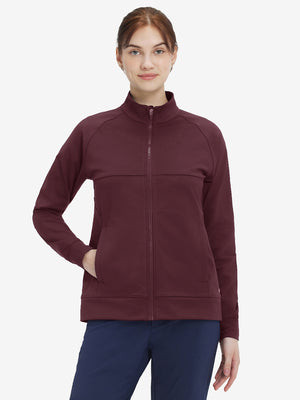 Women's Water-Resistant Stretch Fleece Lined Jacket in wine, front upper body view