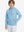 Model front upper body with one hand in pocket, stylish youth full print hoodies pullover in blue dinosaur.