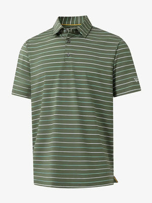 3D display of OLIVE GREEN STRIPE Kids Stylish Stripe Polo Shirt showing stripes and design.