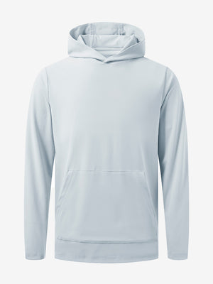 3D front view of the dry fit stretchy sweatshirts hoodie in misty grey, sleek and flexible design.