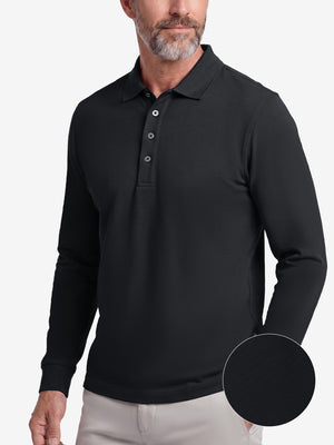 Solid Stretch Cotton Pique Long Sleeve Polo Shirts