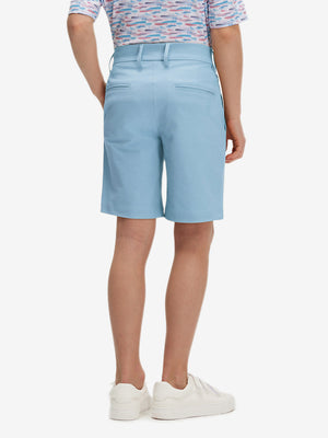 Back lower body in sky blue boys lightweight dry fit flat front golf shorts