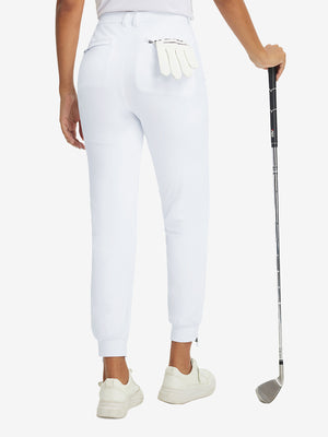 Back view of Women's Ultra-stretch Quick Dry Sweatpants with Ankle Zips in white