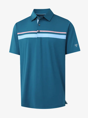 3D mockup showcasing DUSTY BLUE Chest Print Polo Shirts