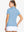 Back-side half-body shot of model in SKY BLUE Women's Performance Solid Polo, looking over shoulder