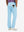 Back view of model wearing water-resistant golf stretch nylon pants, tailored stretch fit in light blue.