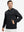 Model front view with one hand in side pocket wearing warm fleece golf hoodies pullover  black.