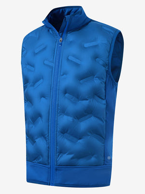 Boys full-zip fleece-lined puffer vest in klein blue, front 3D view highlighting clean structure and fabric