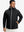 Model wearing reflective hooded softshell jacket, black, front upper-body with a sleek fit.