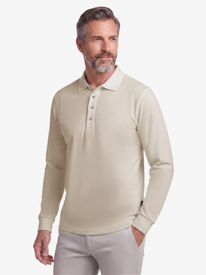 Solid Cotton Blend Collared Long Sleeve Polo