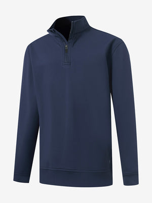 Front 3D view of youth winter micro-fleece quarter zip pullover, clean design with navy finish