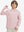 Front upper body view of youth long sleeve hoodied with kangaroo pocket in light pink, casual fit.