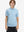 Front upper body of model wearing trendy boys stripe polo shirts, casual fit in misty blue stripe