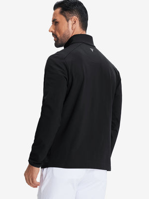 Back upper body view of Fleece lined golf quarter zip with smooth black/grey finish