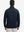 Back upper body view of the navy lightweight golf pullover, model turns head slightly with ease.