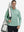 Model carrying golf bag, styled in green plant lightweight print long sleeve polo, sleek golf outfit.