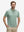 Front waist-up shot of model wearing grey green ultra-light quick dry moisture wicking collared polo shirt