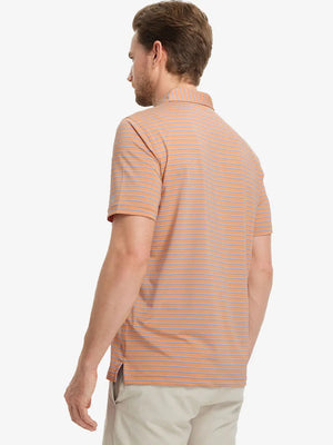 Back view of ORANGE/CAROLINA BLUE STRIPE Polo in a soft athletic fit