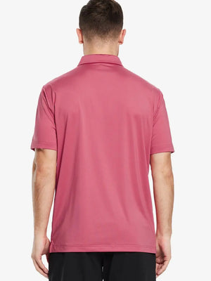 Back half-body view of male model wearing the Cranberry Everyday Classic Solid Polo