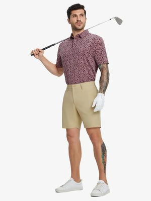 Full-body front view of model holding golf club wearing KHAKI Water Resistant Versatile 8 Pockets Shorts.