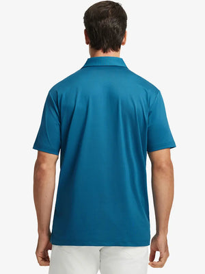 Back half-body view of DUSTY BLUE Chest Print Polo Shirts