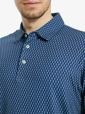 MAELREG Men's Performance Jersey Print Polo – Front chest view in green seahorse