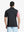 Back half-body view of model in BLACK Moisture Wicking Color Block Polo Shirt.