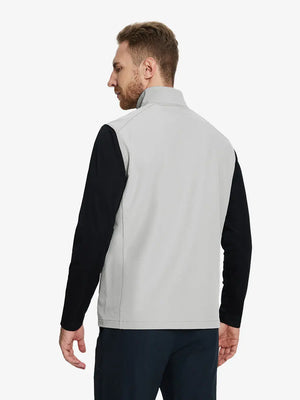 Back view of the silver gray windproof golf vest, showcasing its sleek design and practical zippered pockets