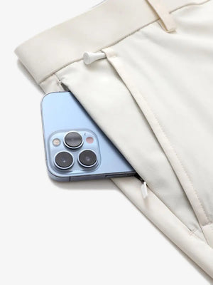 Beige Water Resistant Golf Shorts – pocket detail with iPhone, 7 Inch