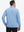 Back upper view of model wearing jacquard quarter zip pullover in light blue, showing clean seam lines.