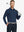 Model wearing Cobalt Heather Skin-friendly Long Sleeve Melange Polo – front half-body holding golf club