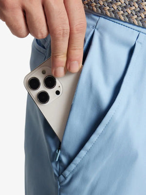 iPhone in pocket detail – MAELREG Water Resistant Shorts, 9 Inch Light Blue