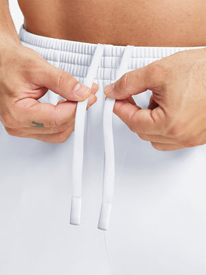 Front waistband detail of Water Resistant Comfy Fleece Golf Joggers in white