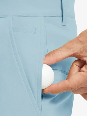 Close-up of front pocket on Water Repellent 8 Pockets Pants in LIGHT BLUE，highlighting pocket design.