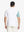 Back half-body view of model in WHITE Moisture Wicking Color Block Polo Shirt.
